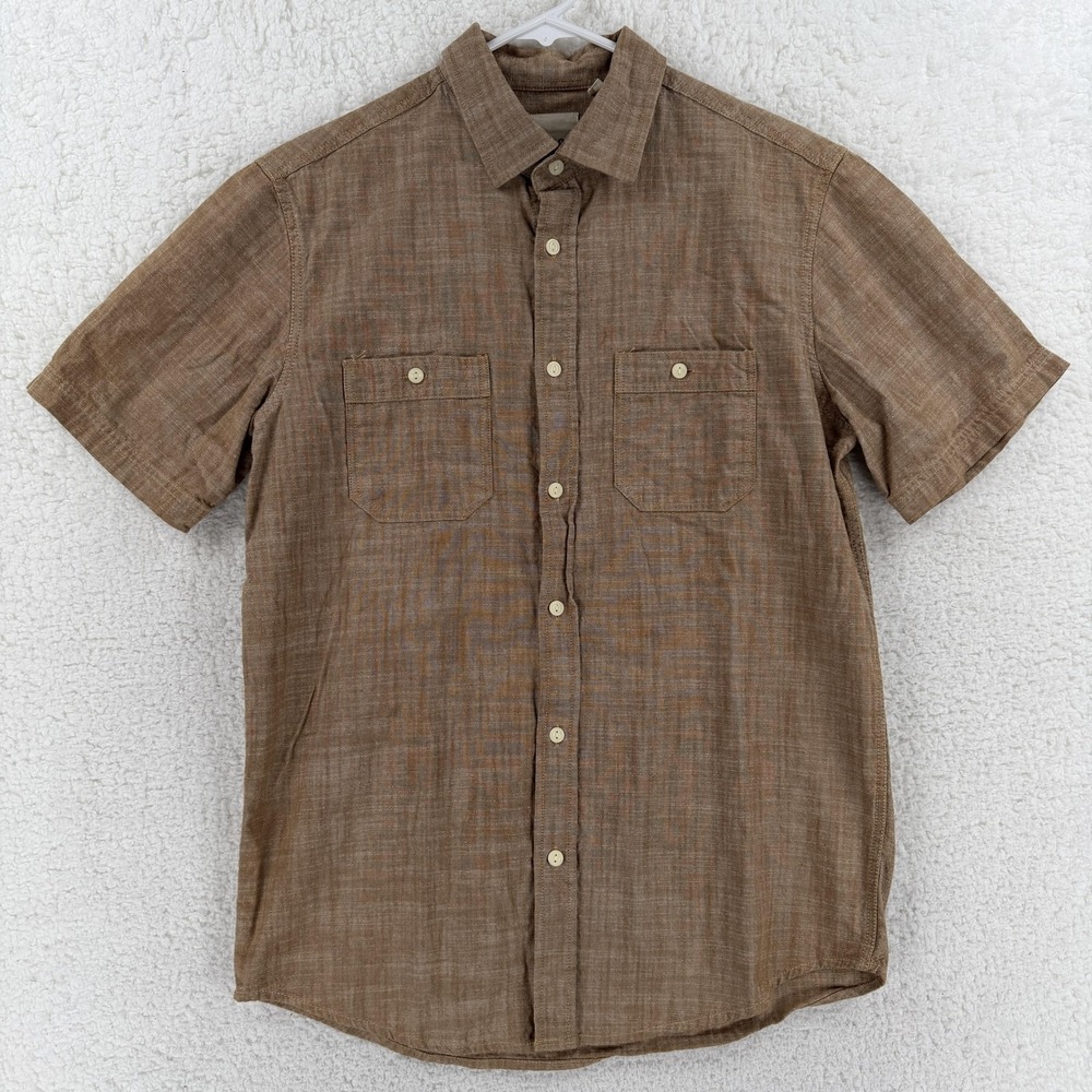 Holton Shirt Mens Small Brown Solid Short Sleeve Button Front Casual Lightweight
